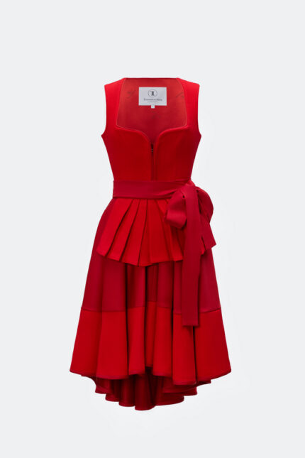 DESIGNERDIRNDL ALMUTH MIT TWEEDMIEDER IN RUBINROT