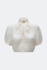 SEIDENBLUSE HEDWIG IN WEISS MIT SEIDENJABOT