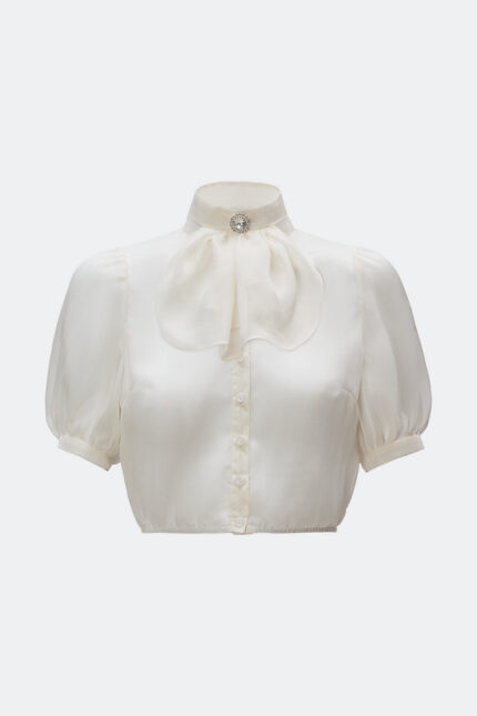 SEIDENBLUSE HEDWIG IN WEISS MIT SEIDENJABOT