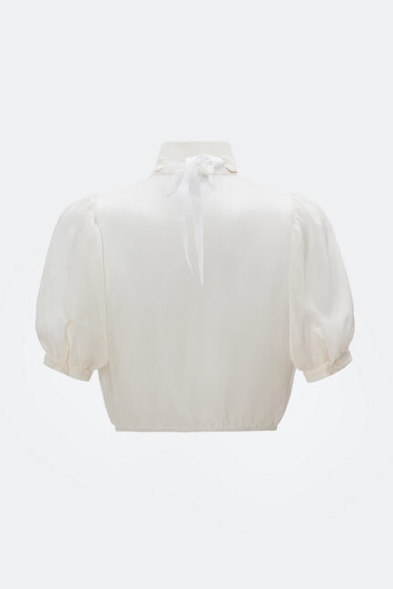 SEIDENBLUSE HEDWIG IN WEISS MIT SEIDENJABOT