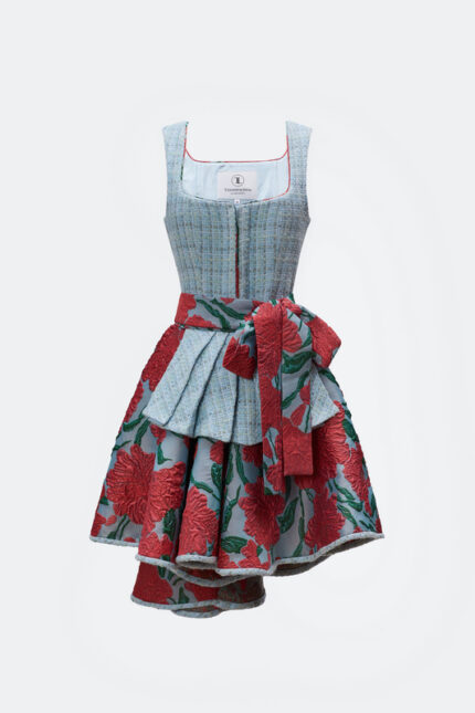 DESIGNERDIRNDL ZITA MIT TWEEDMIEDER IN HIMMELSBLAU