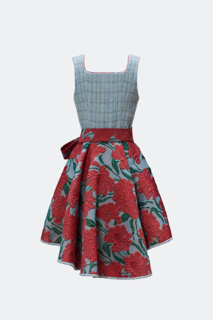 DESIGNERDIRNDL ZITA MIT TWEEDMIEDER IN HIMMELSBLAU