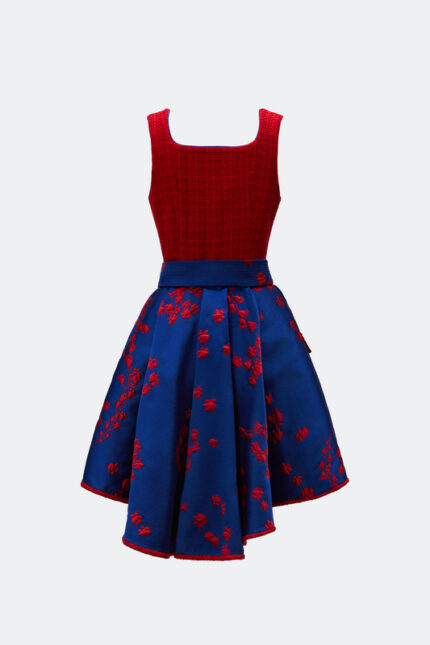 DESIGNERDIRNDL ZITA MIT TWEEDMIEDER IN ROT